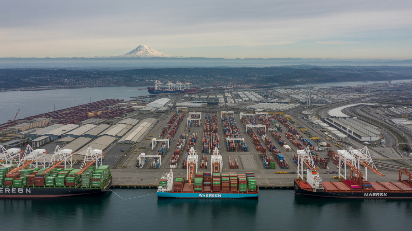 Aerial view of Tacoma and the Port